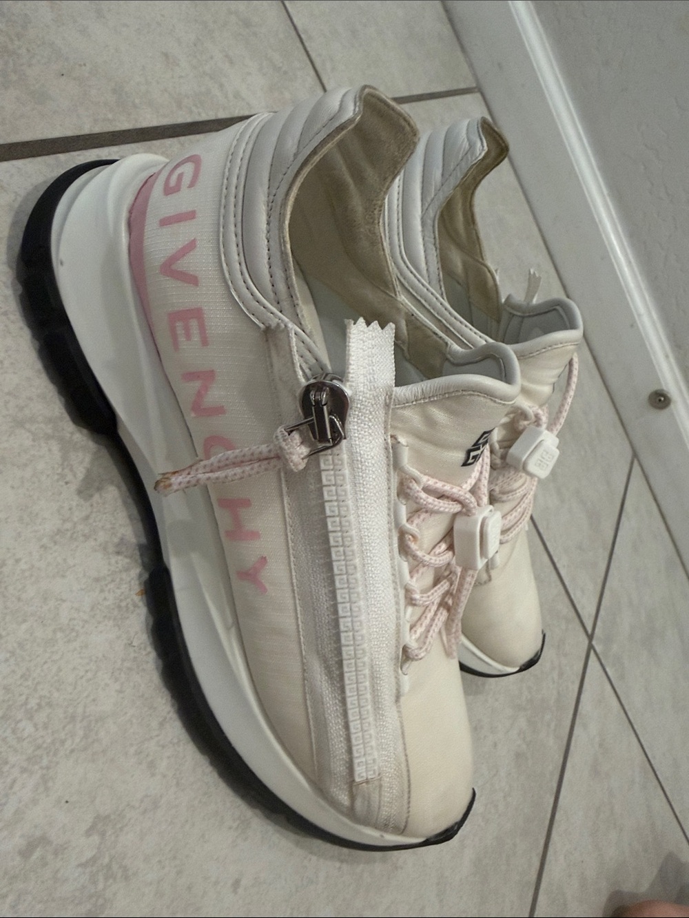 Givenchy White Sneakers with Pale Pink Branding
